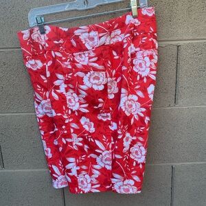 Red and White Floral Pull on Shorts or Burmudas Size 12